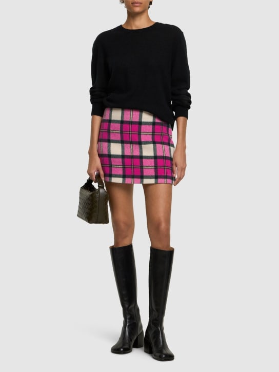 MSGM: Minigonna in misto lana tartan - Fucsia - women_1 | Luisa Via Roma