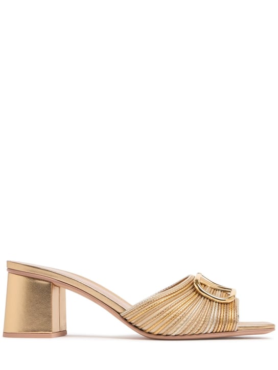 Valentino Garavani: 60毫米Vlogo棉&皮革穆勒鞋 - Multicolor Oro/ - women_0 | Luisa Via Roma