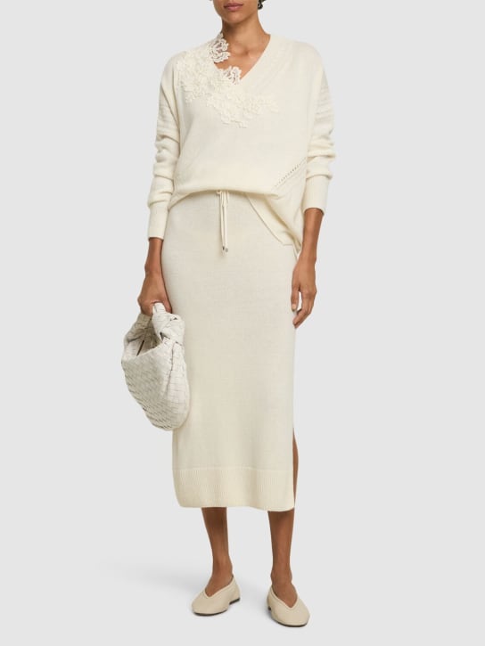 Ermanno Scervino: Embroidered knit v-neck sweater - White - women_1 | Luisa Via Roma