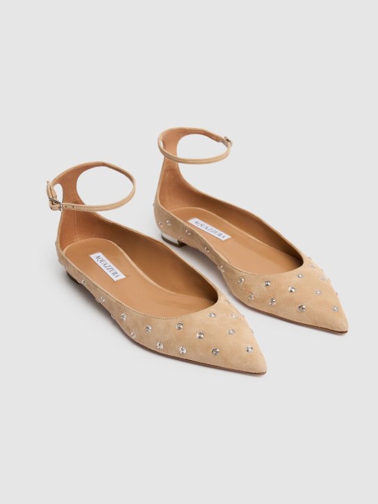 Aquazzura: 10毫米Love Affair麂皮&水晶平底鞋 - 裸色 - women_2 | Luisa Via Roma