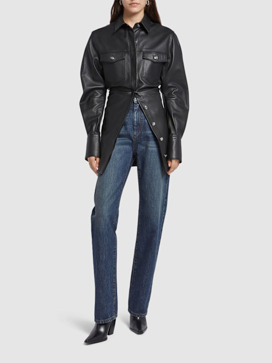 Sportmax: Tobia leather long shirt jacket - women_1 | Luisa Via Roma