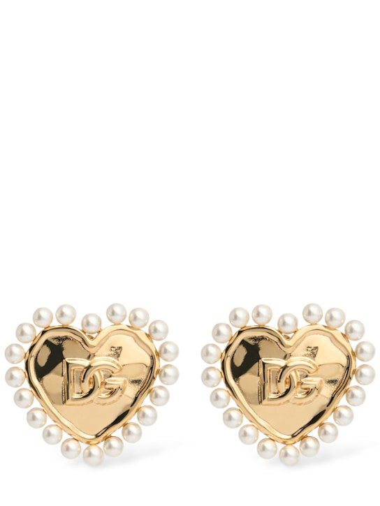 Dolce&Gabbana: DG logo & heart stud earrings - Gold/White - women_0 | Luisa Via Roma