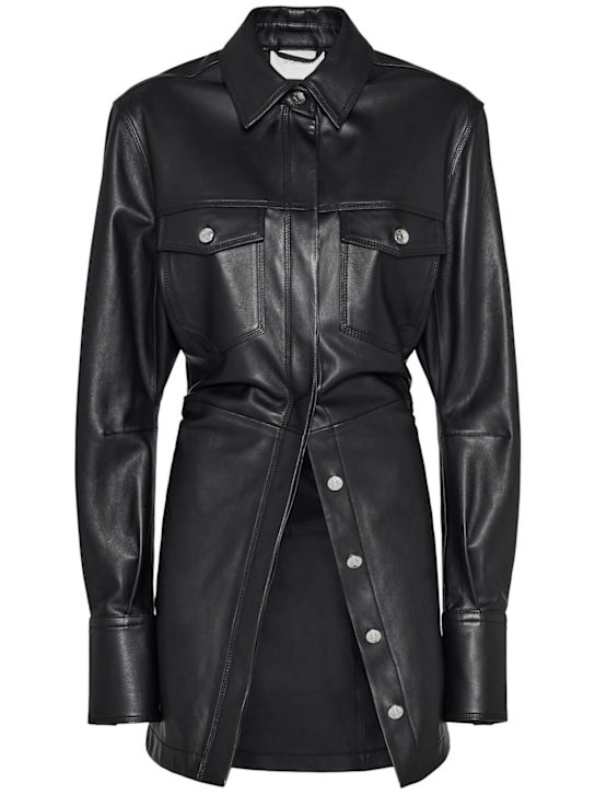 Sportmax: Tobia leather long shirt jacket - women_0 | Luisa Via Roma
