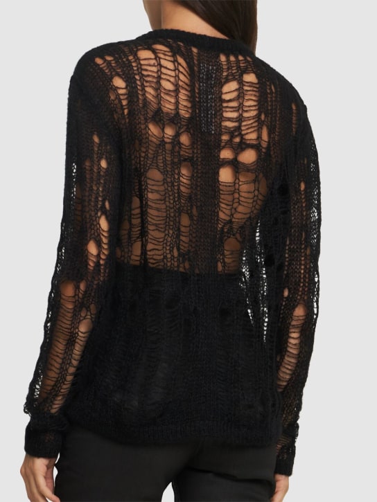 Rick Owens: Biker Level open knit wool blend sweater - women_2 | Luisa Via Roma
