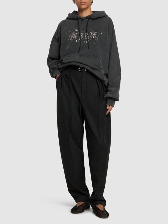 MSGM: Embellished cotton jersey logo hoodie - Black - women_1 | Luisa Via Roma