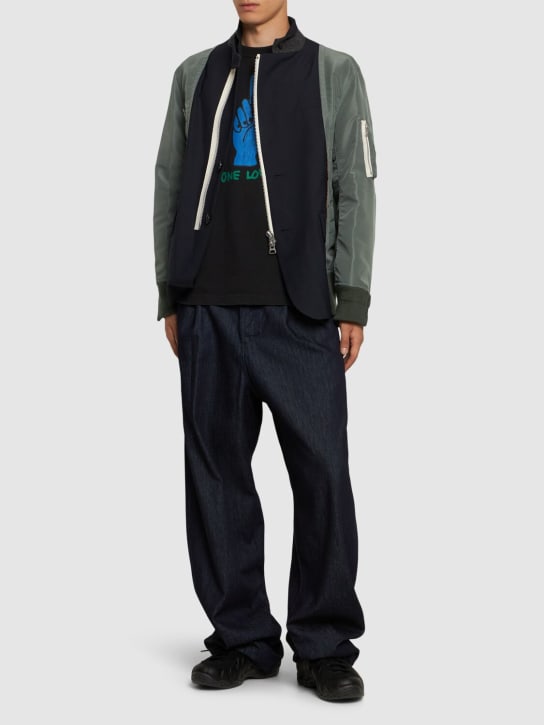 Sacai: Wool blend twill jacket - D/Navy×b/Khaki - men_1 | Luisa Via Roma