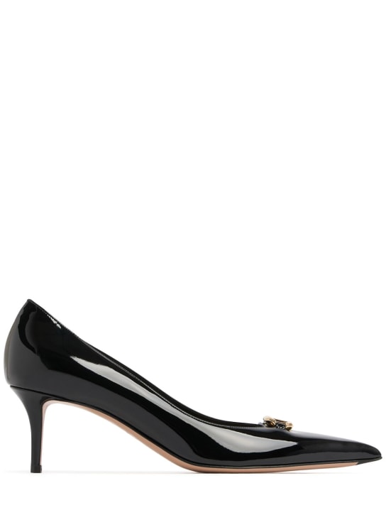 Valentino Garavani: 60mm Vlogo patent leather pumps - Black - women_0 | Luisa Via Roma