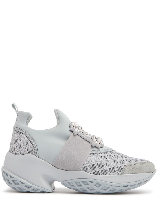 Roger Vivier: Viv Run cotton & mesh sneakers - Cemento/Platino - women_0 | Luisa Via Roma