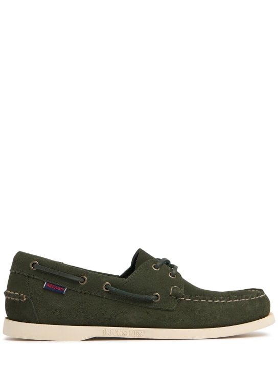 Sebago: Chaussures bateau en cuir Portland - Vert - men_0 | Luisa Via Roma