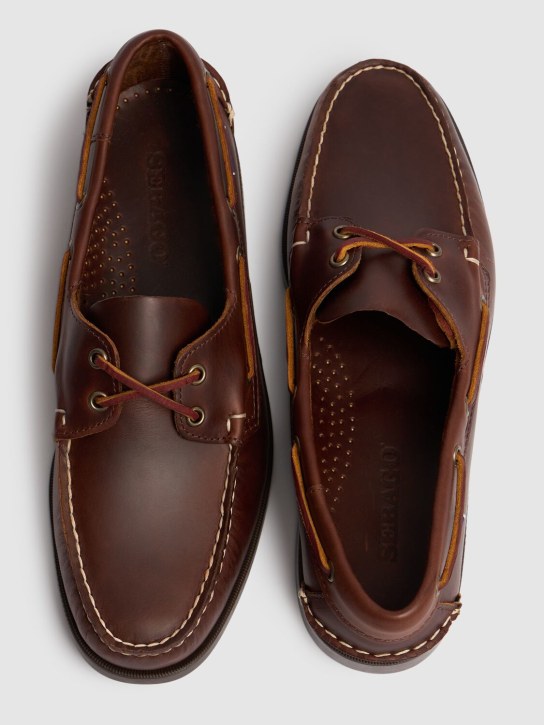 Sebago: Dockside Portland waxed leather loafers - Dk Brown-gum - men_3 | Luisa Via Roma