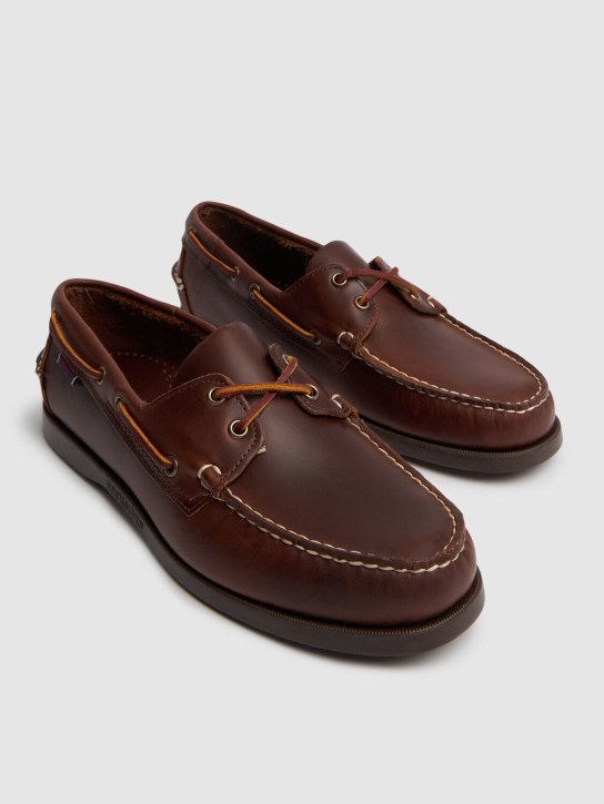 Sebago: Dockside Portland waxed leather loafers - Dk Brown-gum - men_2 | Luisa Via Roma