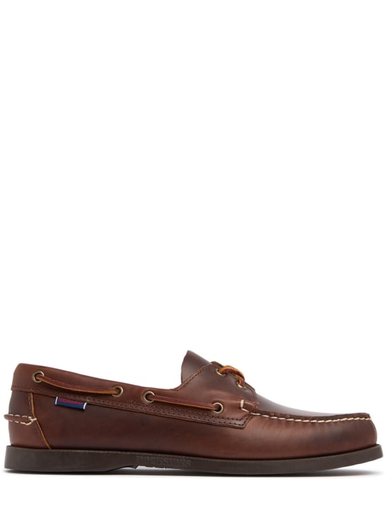 Sebago: Dockside Portland waxed leather loafers - Dk Brown-gum - men_0 | Luisa Via Roma