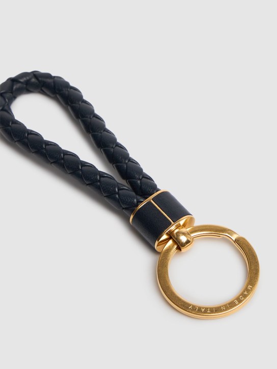 Bottega Veneta: Intreccio leather key ring - Space/Gold - women_1 | Luisa Via Roma