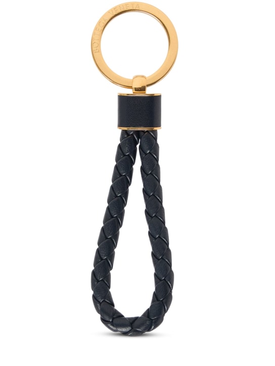 Bottega Veneta: Intreccio leather key ring - Space/Gold - women_0 | Luisa Via Roma