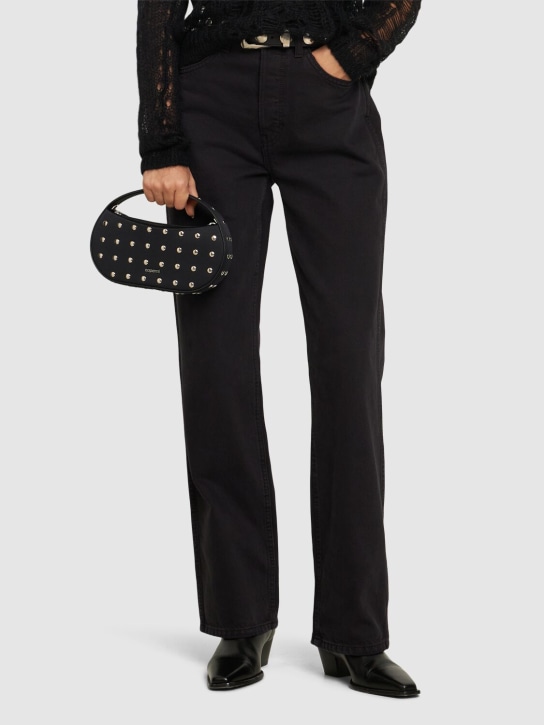 Coperni: Small Sound Swipe studded top handle bag - Black/Silver - women_1 | Luisa Via Roma