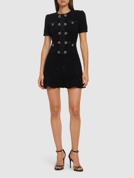 Self-portrait: Embellished knit mini dress - Black - women_1 | Luisa Via Roma