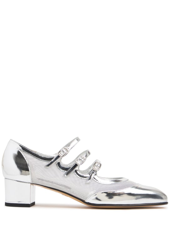 Carel: 40mm hohe Pumps aus Leder und Mesh „Knight“ - Silber - women_0 | Luisa Via Roma