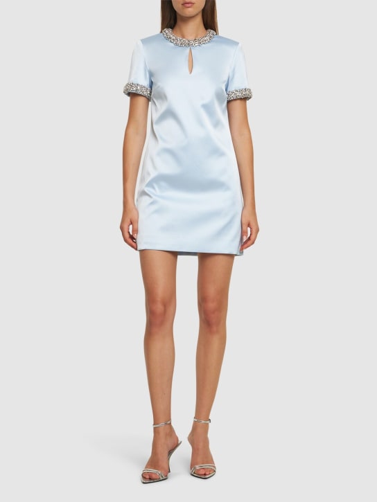 Self-portrait: Embellished satin mini dress - Light Blue - women_1 | Luisa Via Roma