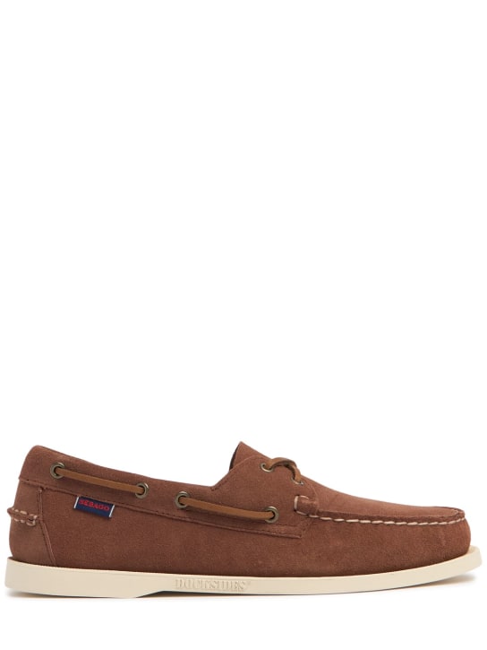 Sebago: Portland leather boat shoes - Dk Brown - men_0 | Luisa Via Roma