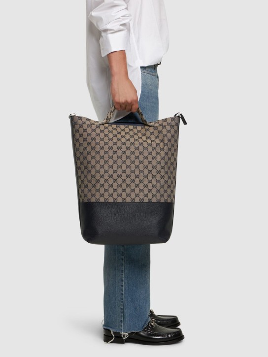 Gucci: Large GG tote bag - Beige/Blue - men_1 | Luisa Via Roma