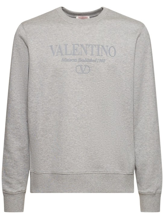 Valentino: Logo混棉平纹针织卫衣 - 灰色 - men_0 | Luisa Via Roma