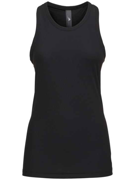 adidas By Stella McCartney: Geripptes Tanktop - Schwarz - women_0 | Luisa Via Roma