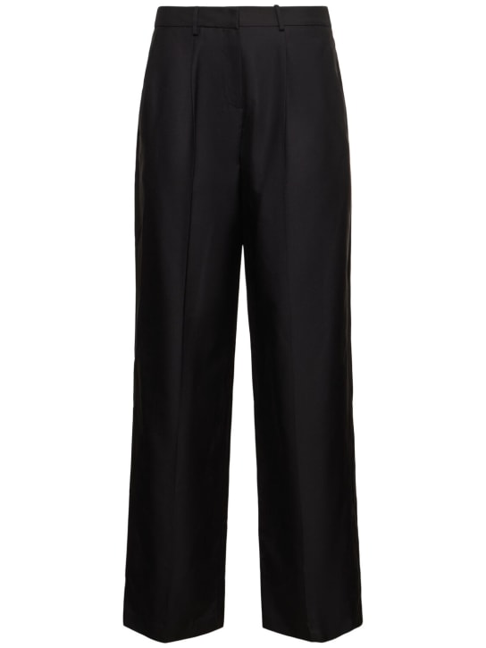 Magda Butrym: Pleated silk straight pants - Black - women_0 | Luisa Via Roma