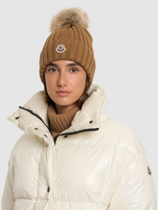 Moncler: Virgin wool beanie w/ pompom - women_1 | Luisa Via Roma