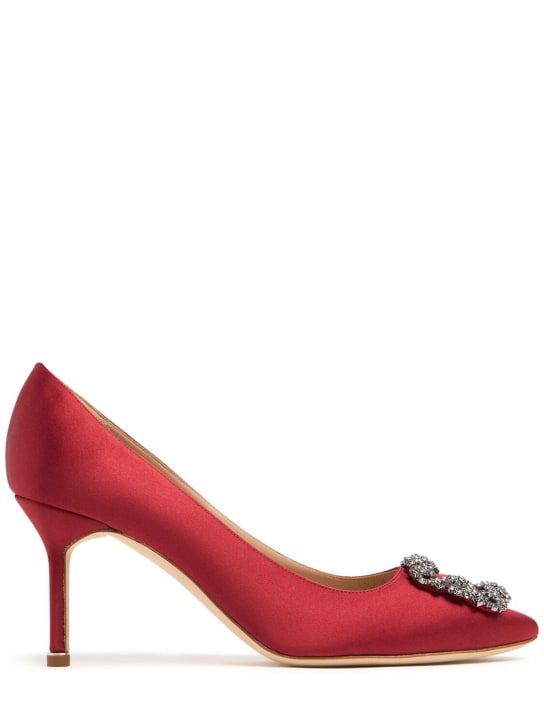 Manolo Blahnik: 70mm Hangisi satin pumps - Dark Red - women_0 | Luisa Via Roma