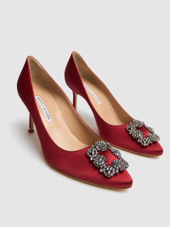 Manolo Blahnik: 70mm Hangisi satin pumps - Dark Red - women_2 | Luisa Via Roma