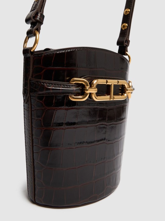 Tom Ford: Borsa a secchiello stampa coccodrillo lucida - Espresso - women_2 | Luisa Via Roma