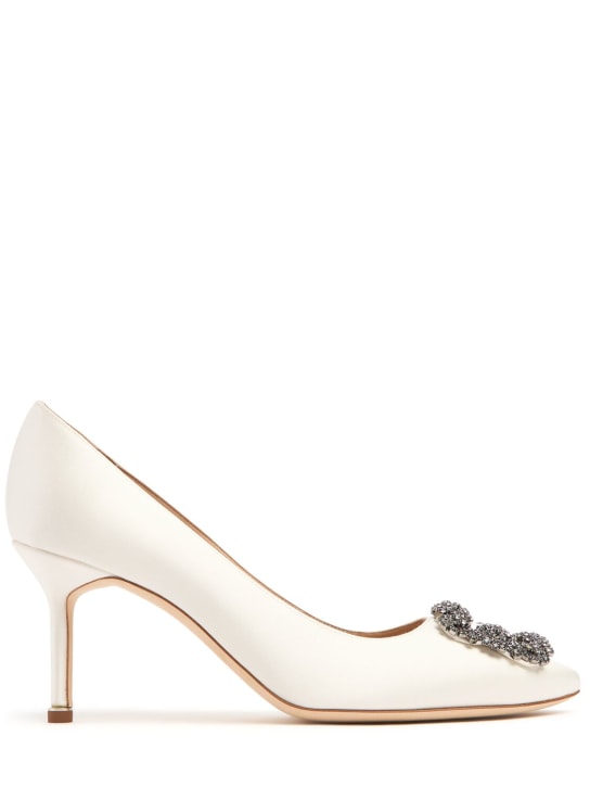 Manolo Blahnik: 70mm Hangisi satin pumps - White - women_0 | Luisa Via Roma