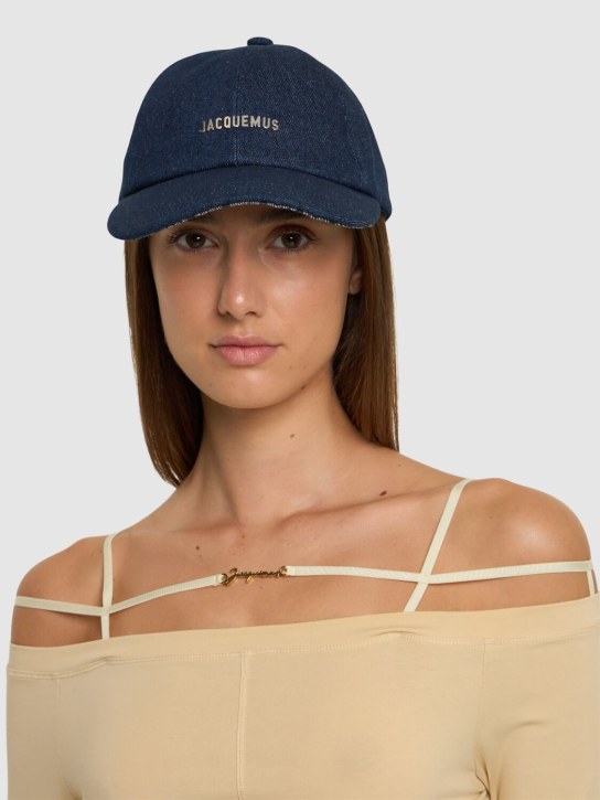 Jacquemus: Le Casquettes Gadjo denim cap - Mavi - women_1 | Luisa Via Roma