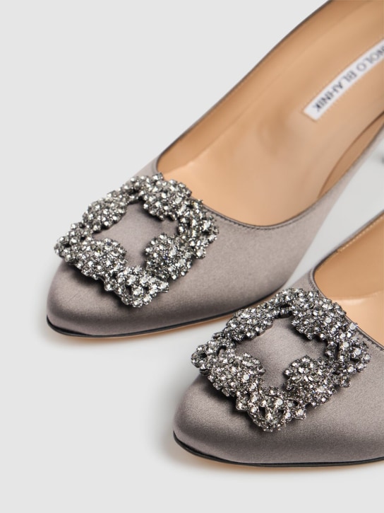 Manolo Blahnik: 70mm Hangisi satin pumps - Dark Grey - women_3 | Luisa Via Roma