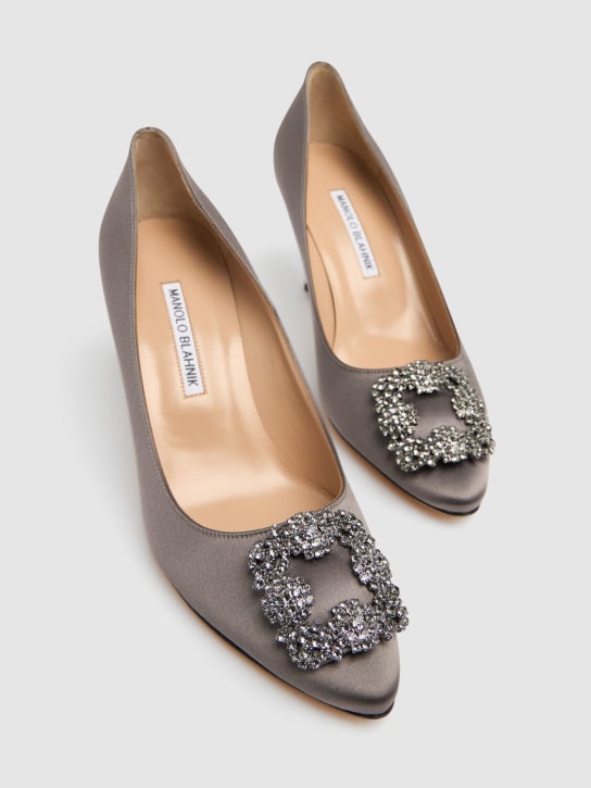 Manolo Blahnik: 70mm Hangisi satin pumps - Dark Grey - women_2 | Luisa Via Roma