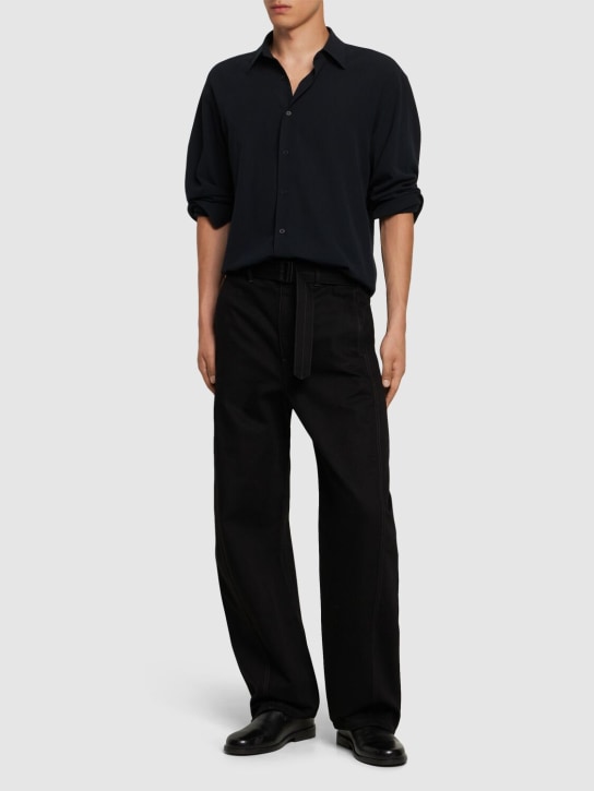 Lemaire: Twisted belted pants - Black - men_1 | Luisa Via Roma
