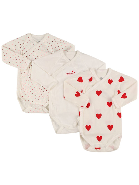 Petit Bateau: Set of 3 heart cotton bodysuits - kids-boys_0 | Luisa Via Roma