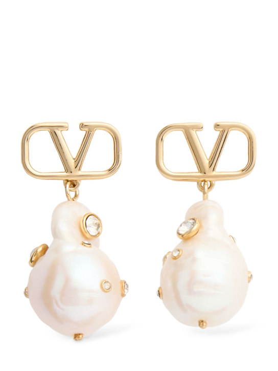 Valentino Garavani: Big Vlogo Signature Universe earrings - Oro 18/Cream/Cy - women_0 | Luisa Via Roma