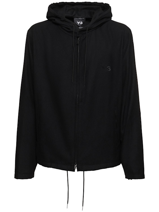 Y-3: Wool blend flannel zip hoodie - Black - men_0 | Luisa Via Roma