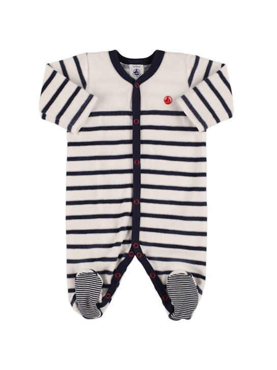 Petit Bateau: Printed cotton romper - White/Blue - kids-boys_0 | Luisa Via Roma