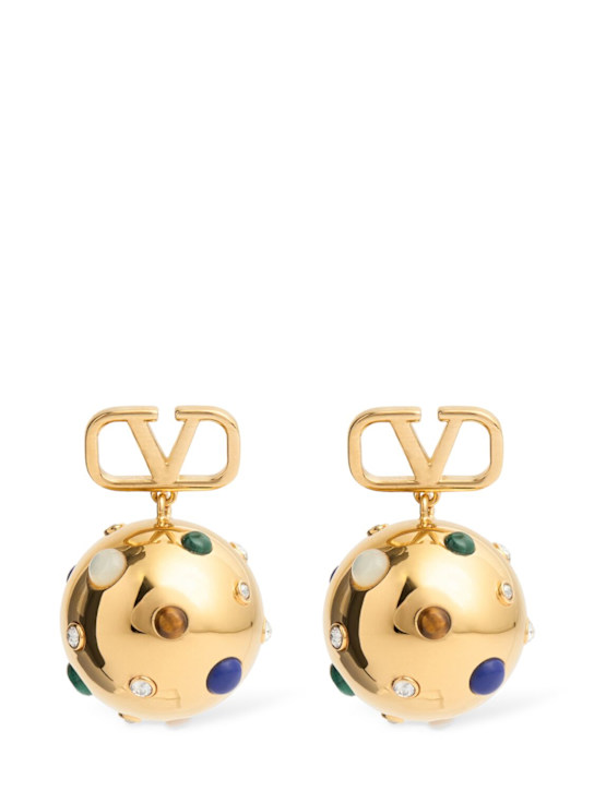 Valentino Garavani: Vlogo Signature Universe drop earrings - Oro 18/Crystal - women_0 | Luisa Via Roma
