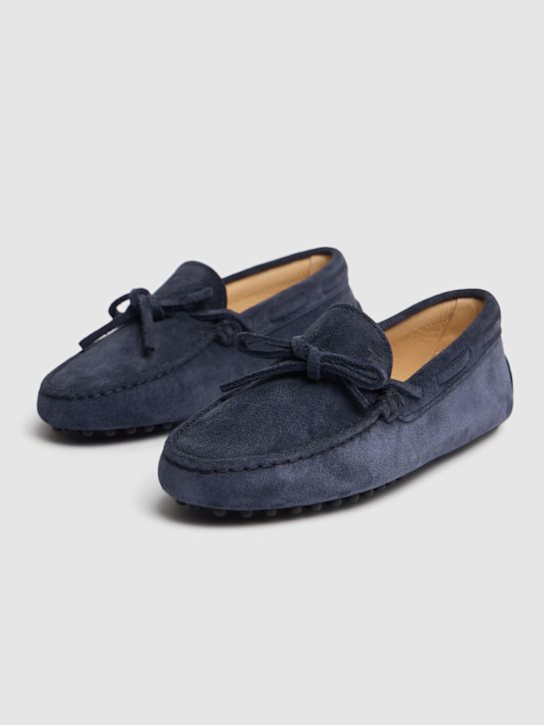 TOD'S JUNIOR: Gommino suede loafers w/laces - Blue - kids-boys_1 | Luisa Via Roma
