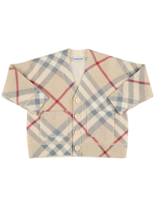 Burberry: Cardigan in maglia di lana check - kids-girls_0 | Luisa Via Roma