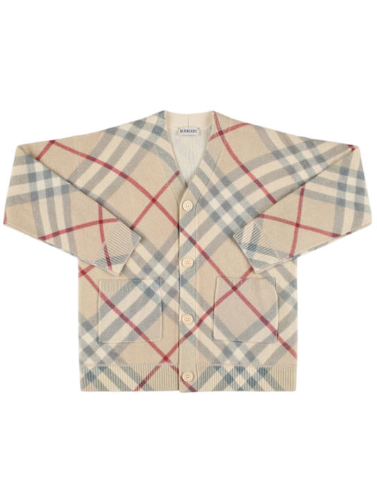 Burberry: Cardigan in maglia di lana check - kids-boys_0 | Luisa Via Roma