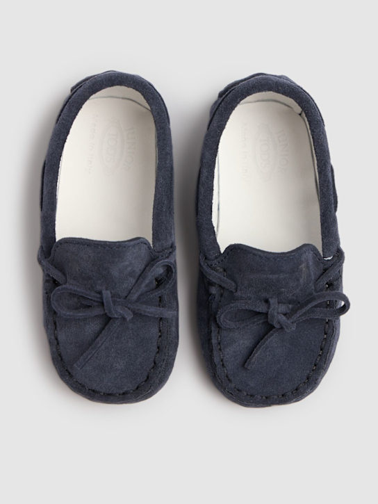 TOD'S JUNIOR: Mocassini Gommino in camoscio con lacci - Blu Scuro - kids-girls_1 | Luisa Via Roma