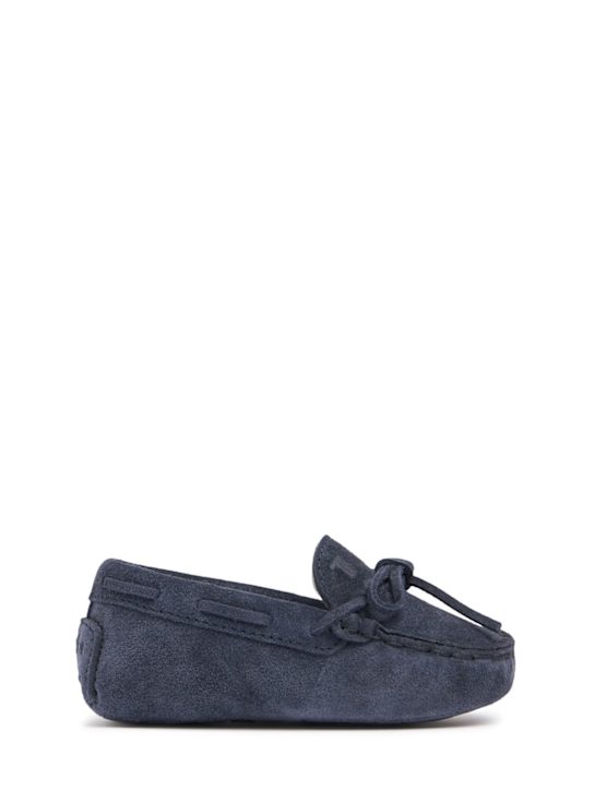 TOD'S JUNIOR: Gommino suede loafers w/laces - Dark Blue - kids-girls_0 | Luisa Via Roma