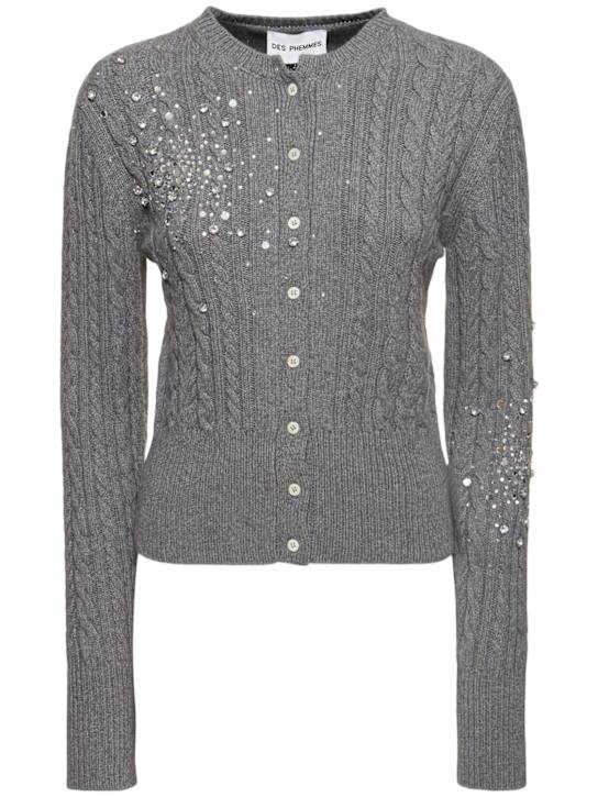 Des Phemmes: Embellished cable stitch knit cardigan - women_0 | Luisa Via Roma