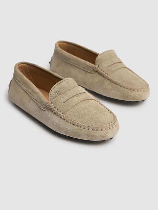 TOD'S JUNIOR: Gommino suede loafers - Grey - kids-boys_1 | Luisa Via Roma