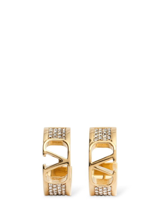 Valentino Garavani: Vlogo Signature hoop earrings - Oro 18/Crystal - women_0 | Luisa Via Roma