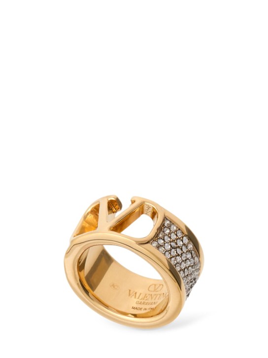 Valentino Garavani: Vlogo Signature band ring - Oro 18/Crystal - women_0 | Luisa Via Roma
